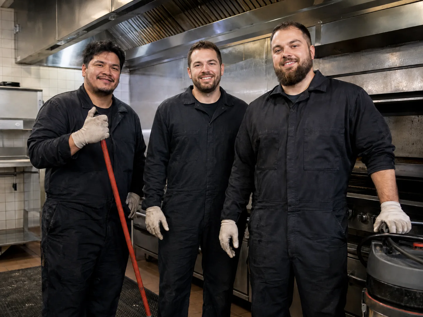 Stainless-steel commercial kitchen with an extraction canopy