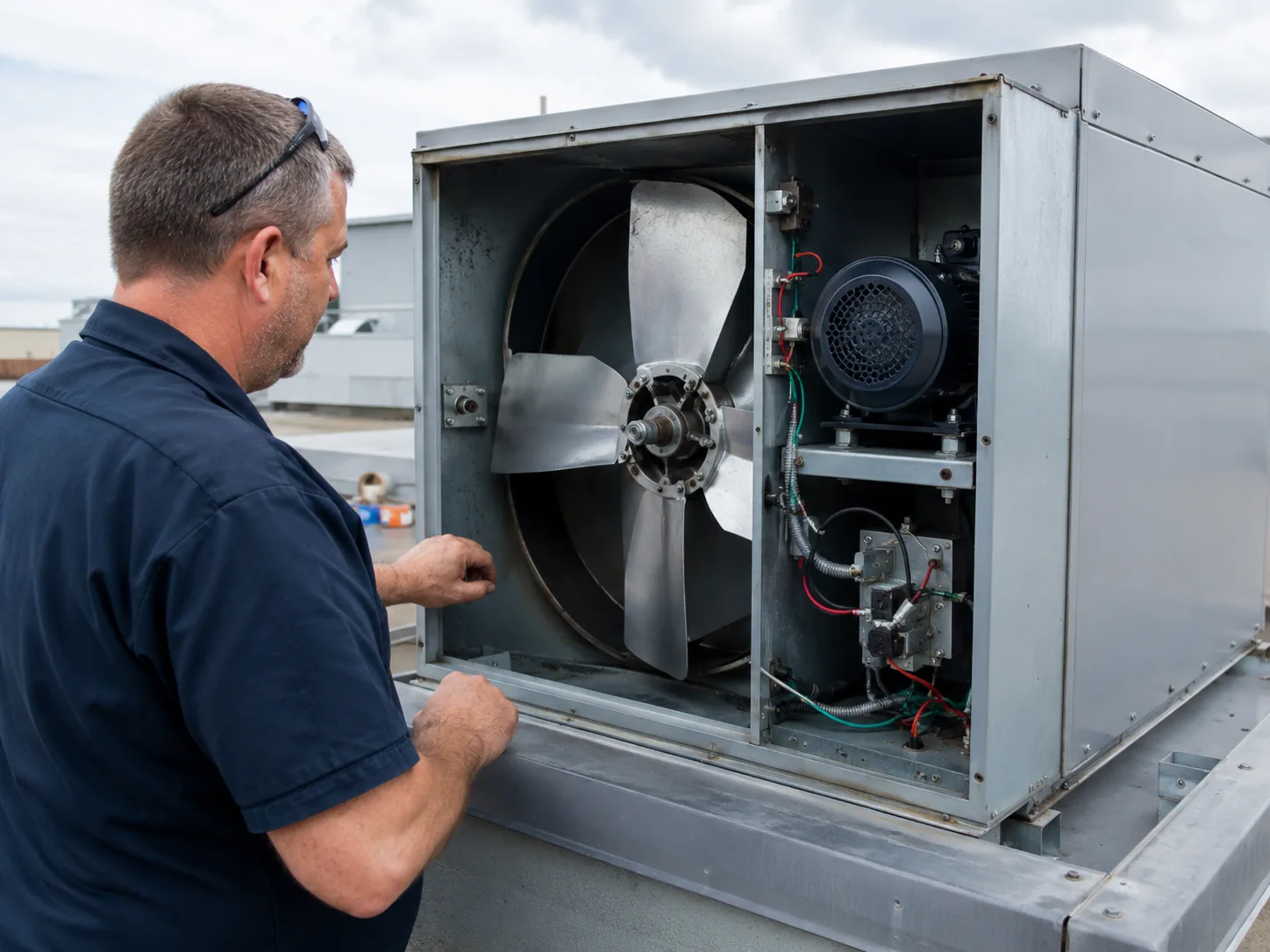Reassembled exhaust fan after service