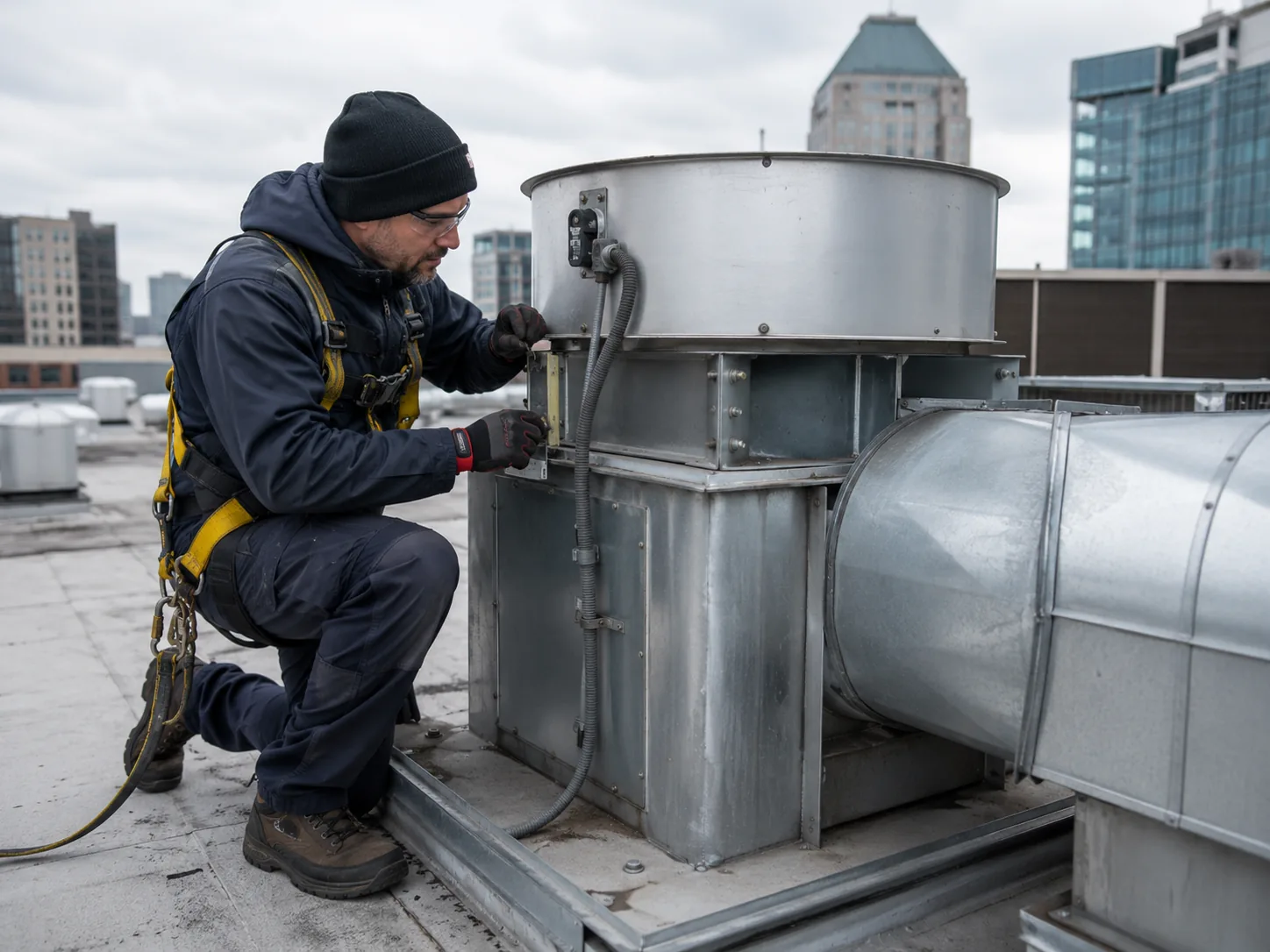 Rooftop exhaust-fan access and safety checks